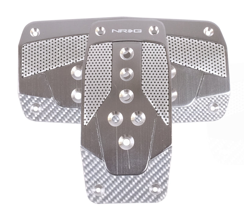 NRG Aluminum Sport Pedal A/T - Gunmetal w/Silver Carbon Pedal Covers NRG