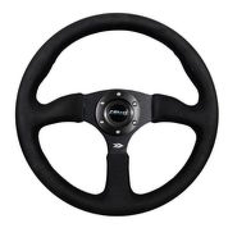 NRG Reinforced Steering Wheel (350mm / 2.5in. Deep)Blk Alcantara Comfort Grip w/4mm Matte Blk Spokes Steering Wheels NRG