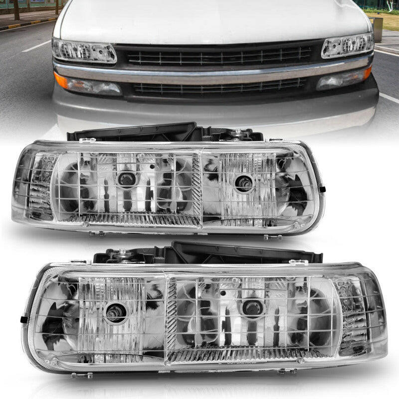 ANZO 1999-2002 Chevrolet Silverado 1500 Crystal Headlights Chrome Headlights ANZO