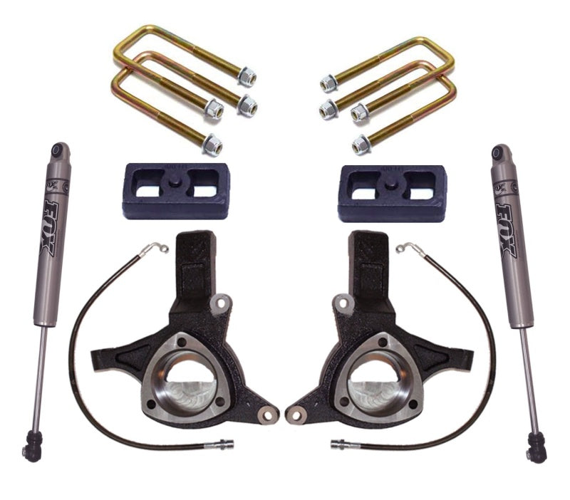 MaxTrac 16-18 GM C1500 2WD w/Stamped Steel Susp. 5in/3in MaxPro Elite Spindle Lift Kit w/FOX Shocks Steering Knuckles & Spindles Maxtrac