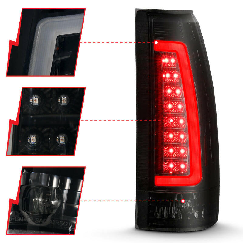ANZO 1999-2000 Cadillac Escalade LED Taillights Black Housing Smoke Lens Pair Tail Lights ANZO