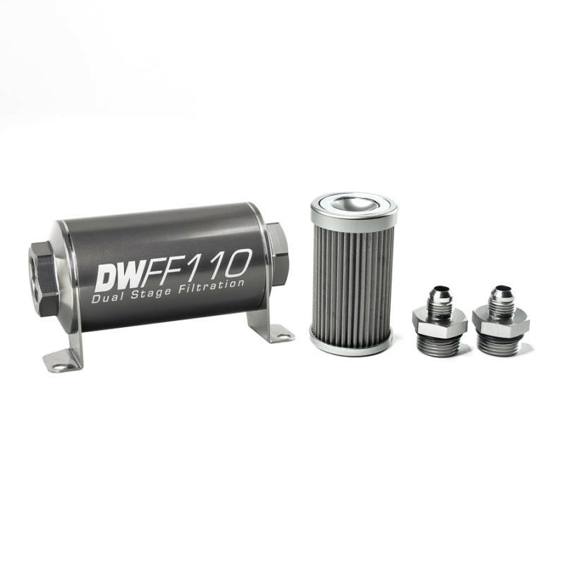 DeatschWerks Stainless Steel 6AN 40 Micron Universal Inline Fuel Filter Housing Kit (110mm) Fuel Filters DeatschWerks