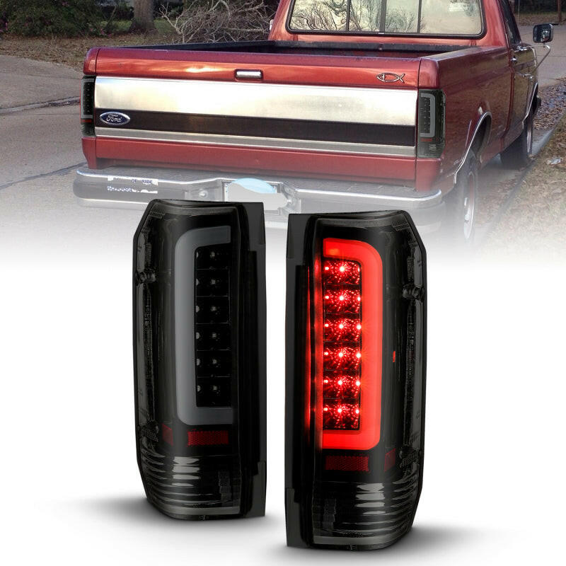 ANZO 1987-1996 Ford F-150 LED Taillights Black Housing Smoke Lens (Pair) Tail Lights ANZO