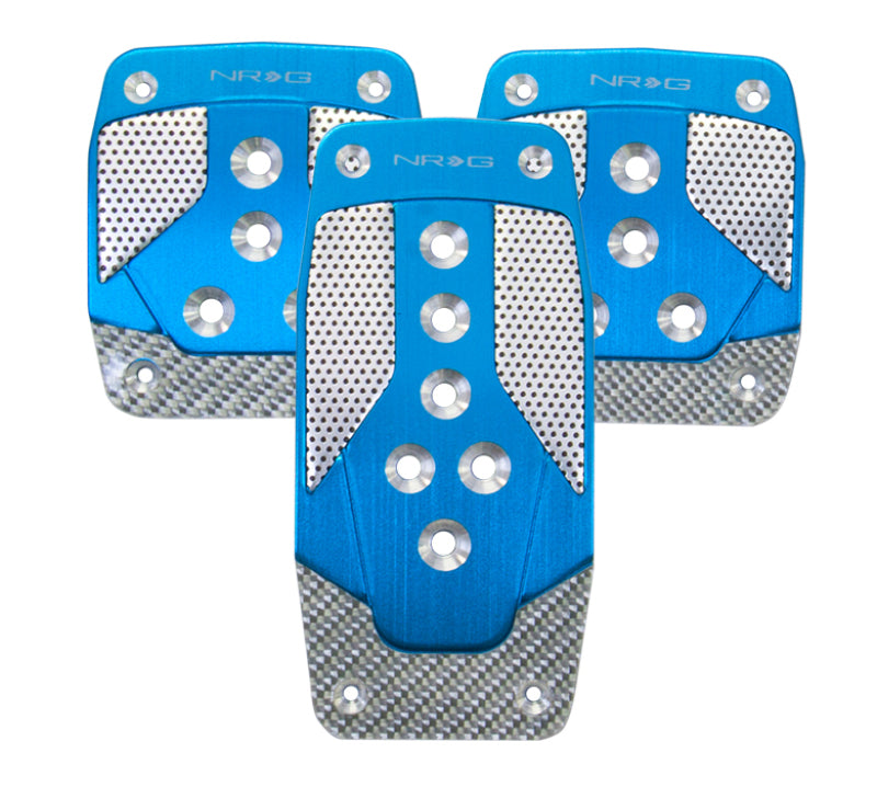 NRG Aluminum Sport Pedal M/T - Blue w/Silver Carbon Pedal Covers NRG