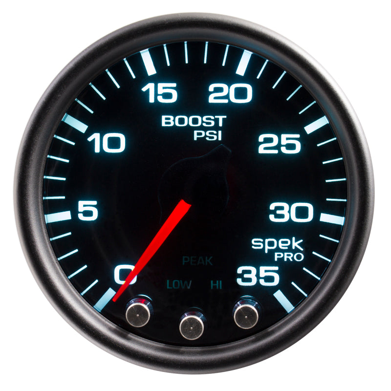 Autometer Spek-Pro Gauge Boost 2 1/16in 35psi Stepper Motor W/Peak & Warn Blacksmoke//Black Gauges AutoMeter