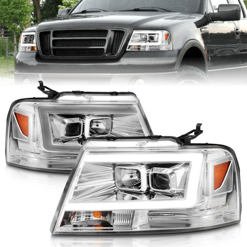 ANZO 2004-2008 Ford F-150 Projector Headlights w/ Light Bar Chrome Housing Headlights ANZO