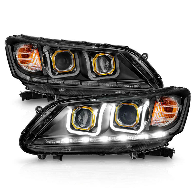 ANZO 2013-2015 Honda Accord (4dr ONLY) Projector Headlights w/ U-Bar Black Headlights ANZO