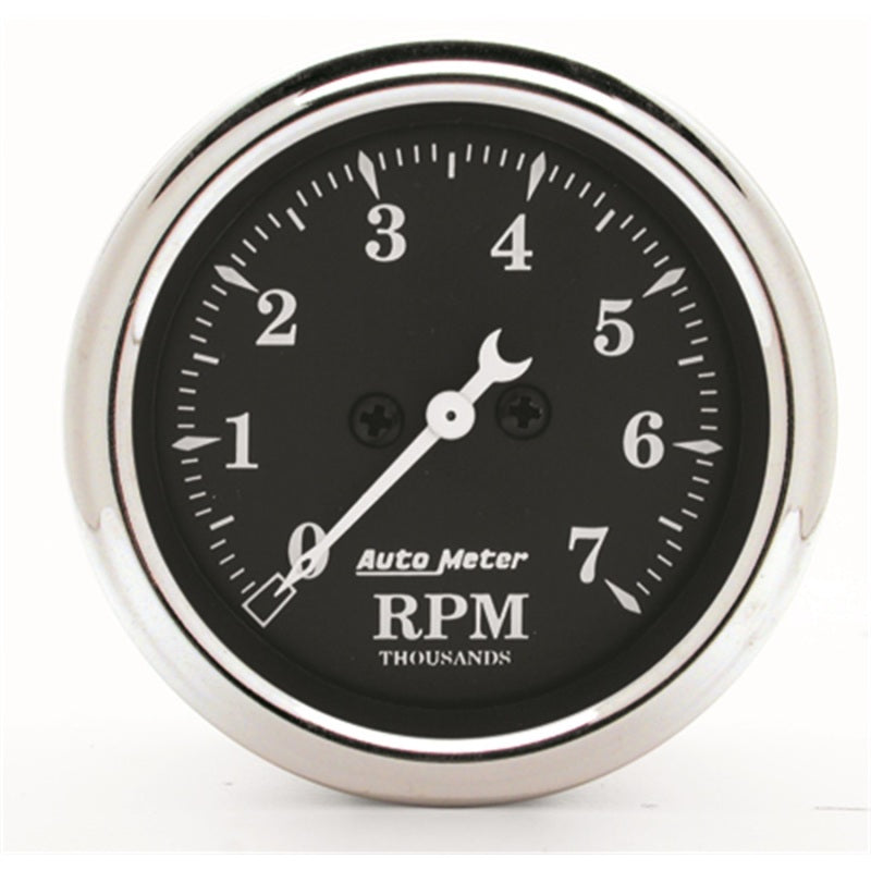 AutoMeter Gauge Tachometer 2-1/16in. 7K RPM In-Dash Old Tyme Black Gauges AutoMeter