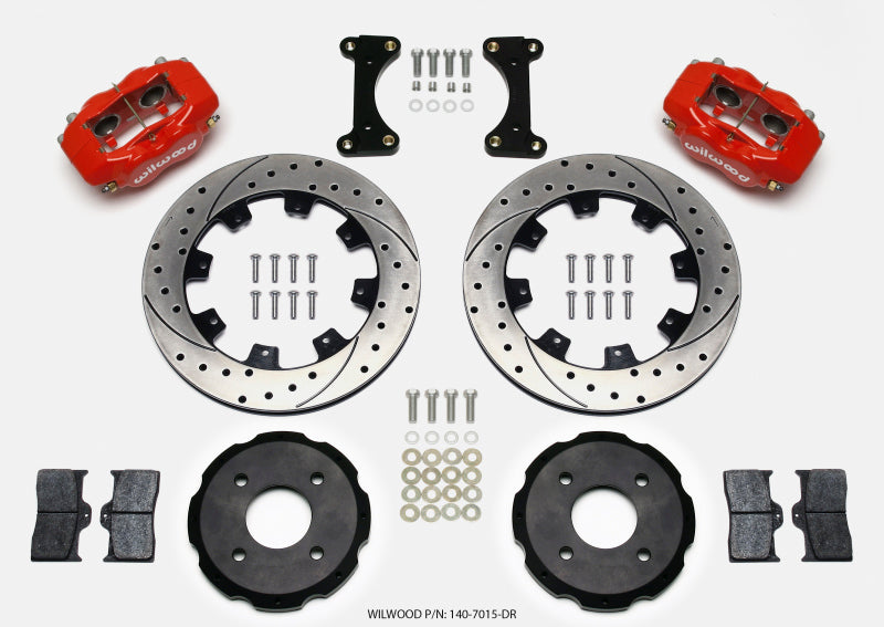Wilwood Forged Dynalite Front Hat Kit 12.19in Drilled Red 2002 Mitsubishi Lancer Big Brake Kits Wilwood