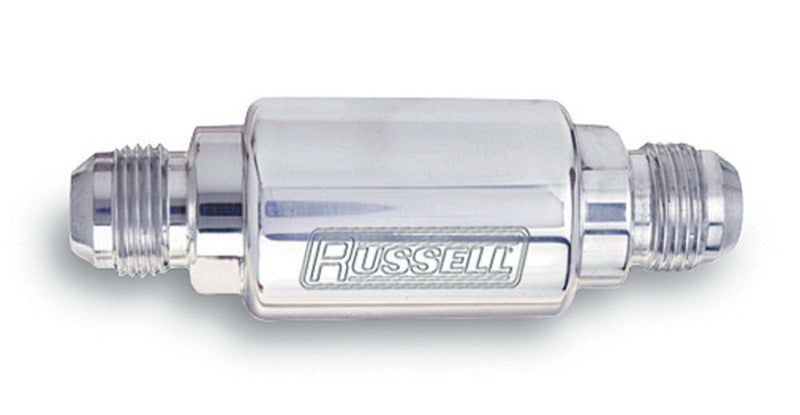 Russell Performance Polished Aluminum (3-1/4in Length 1-1/4in dia. -8 male inlet/outlet) Fuel Filters Russell