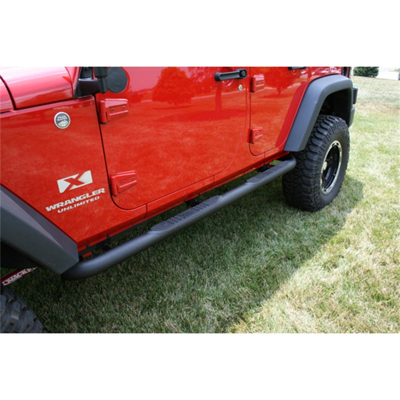Rugged Ridge 3 In Round Tube Steps Black 07-18 Jeep Wrangler Unlimited JK Nerf Bars Rugged Ridge