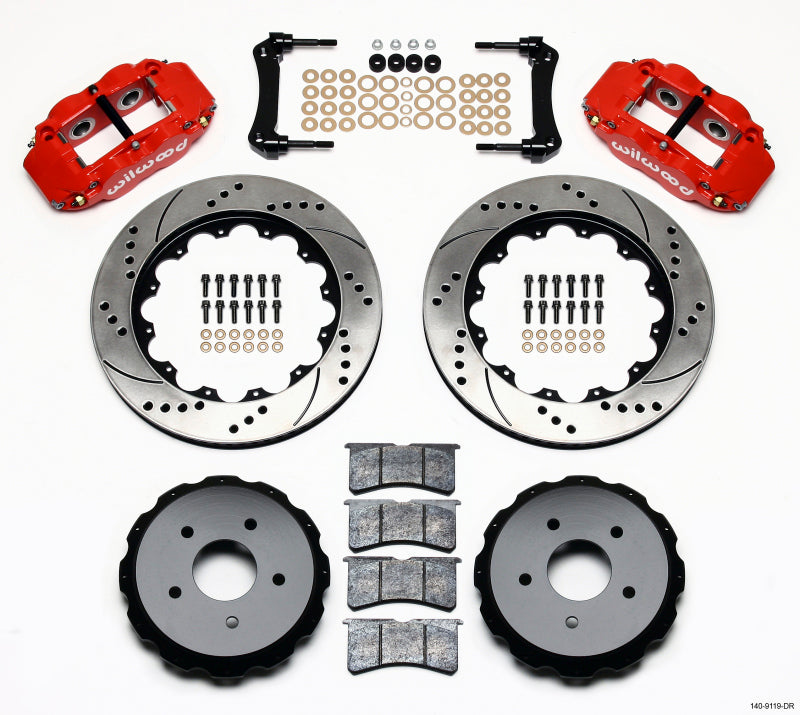 Wilwood Narrow Superlite 4R Rear Kit 14.00in Drill Red 97-04 Corvette C5/Z06 05-13 C6 Big Brake Kits Wilwood