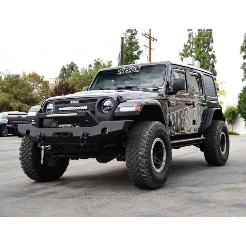 Westin 18-20 Jeep Wrangler WJ2 Full Width Front Bumper w/LED Light Bar Mount Textured Black Bumpers - Steel Westin