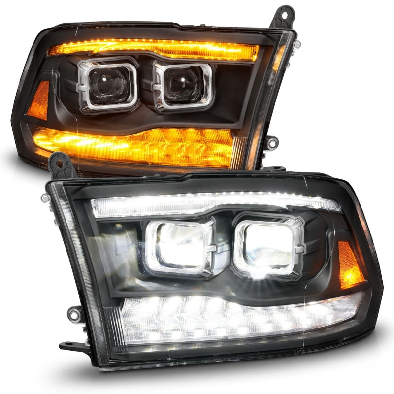 ANZO 09-18 Dodge Ram 1500/2500/3500 Full LED Proj Headlights w/Switchback Light Bar - Black Headlights ANZO