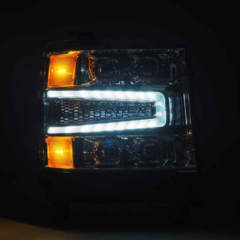 AlphaRex 16-18 Chevy 1500HD NOVA-Series LED Proj Headlights Chrm w/Actv Lgt/SeqSig & DRL(Req 810023) Headlights AlphaRex