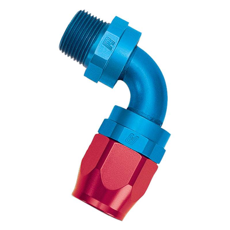 Russell Performance -12 AN Red/Blue 90 Deg Full Flow Swivel Pipe Thread Hose End (With 1/2in NPT) Fittings Russell