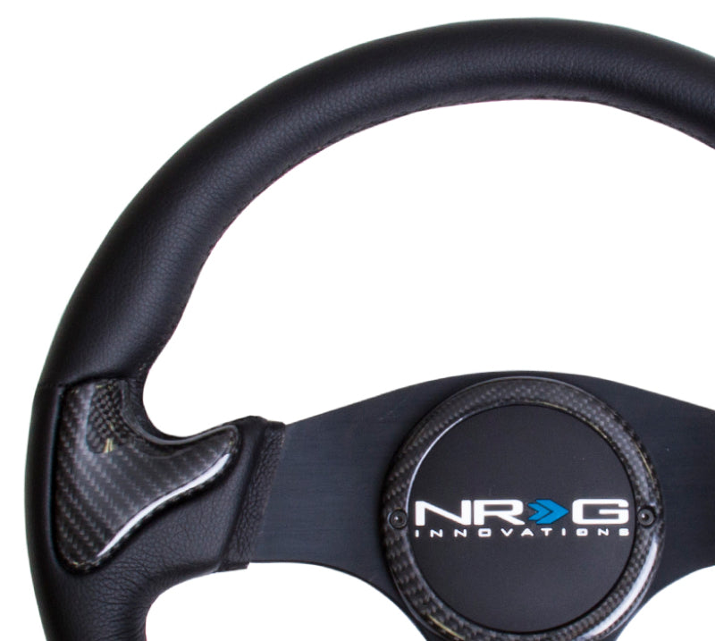 NRG Carbon Fiber Steering Wheel (350mm) Blk Frame Blk Stitching w/Rubber Cover Horn Button Steering Wheels NRG