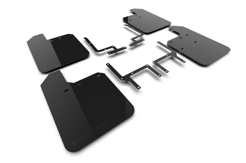 Rally Armor 2018+ Jeep Wrangler Rubicon JL Black UR Mud Flap w/ Metallic Black Logo Mud Flaps Rally Armor