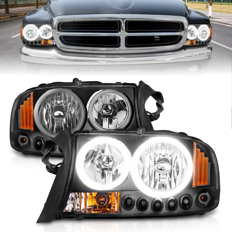 ANZO 1997-2004 Dodge Dakota Crystal Headlights Black 1pc Headlights ANZO