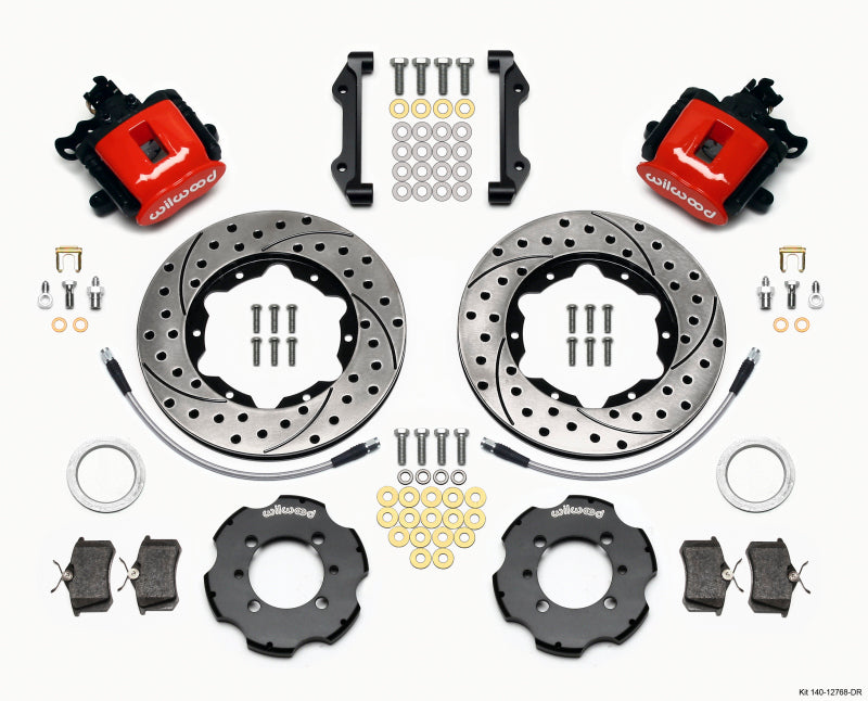 Wilwood Combination Parking Brake Rear Kit 11.00in Drilled Red 2012 Fiat 500 w/ Lines Brake Calipers - Perf Wilwood