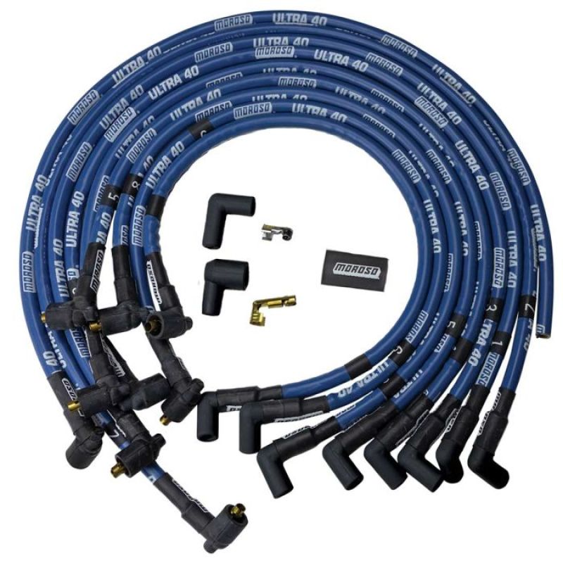 Moroso Chevrolet Big Block Ignition Wire Set - Ultra 40 - Sleeved - Non-HEI - Crab - 90 Degree -Blue Spark Plug Wire Sets Moroso