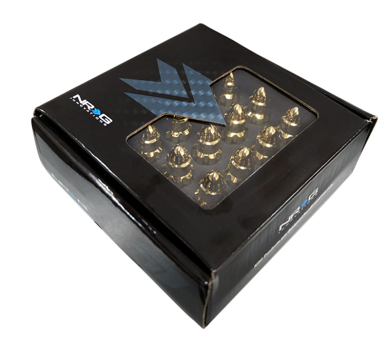 NRG 500 Series M12 X 1.5 Bullet Shape Steel Lug Nut Set - 21 Pc w/Lock Key - Chrome Gold Lug Nuts NRG
