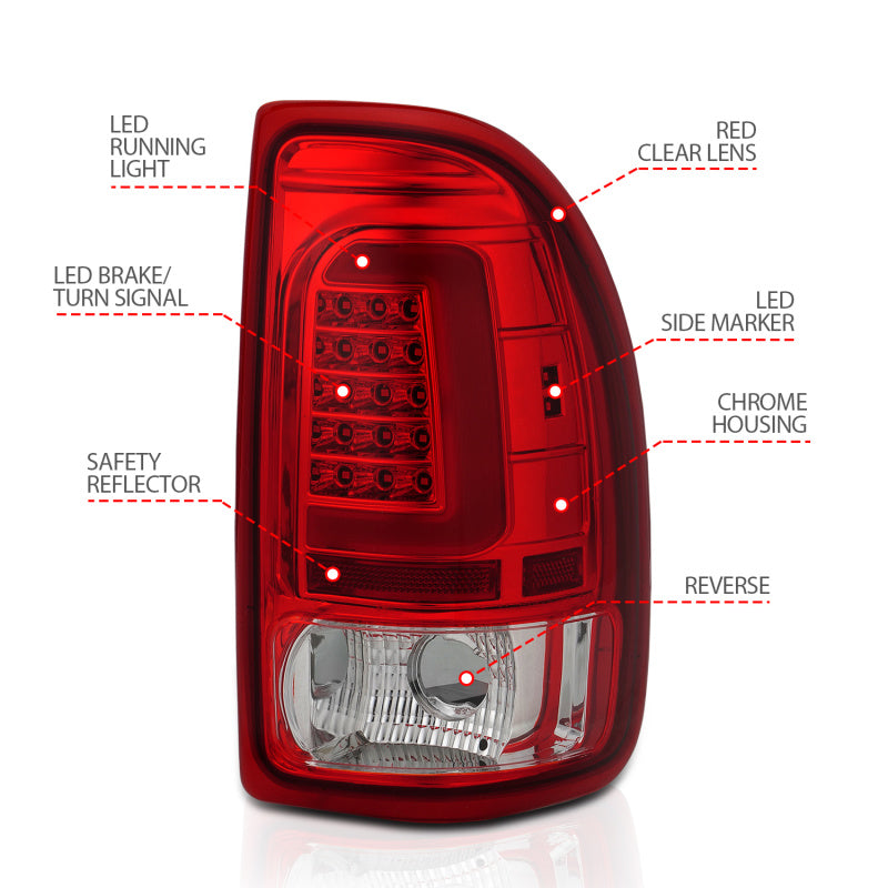 ANZO 1997-2004 Dodge Dakota LED Taillights Chrome Housing Red Lens Pair Tail Lights ANZO