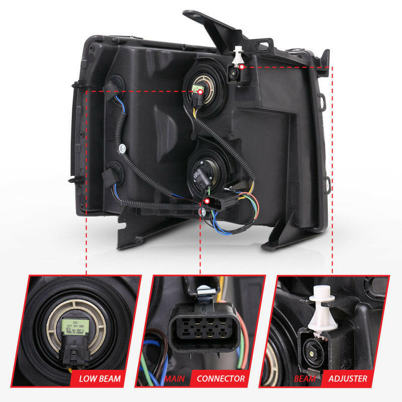 ANZO 2007-2013 Chevrolet Silverado Crystal Headlights Black Headlights ANZO