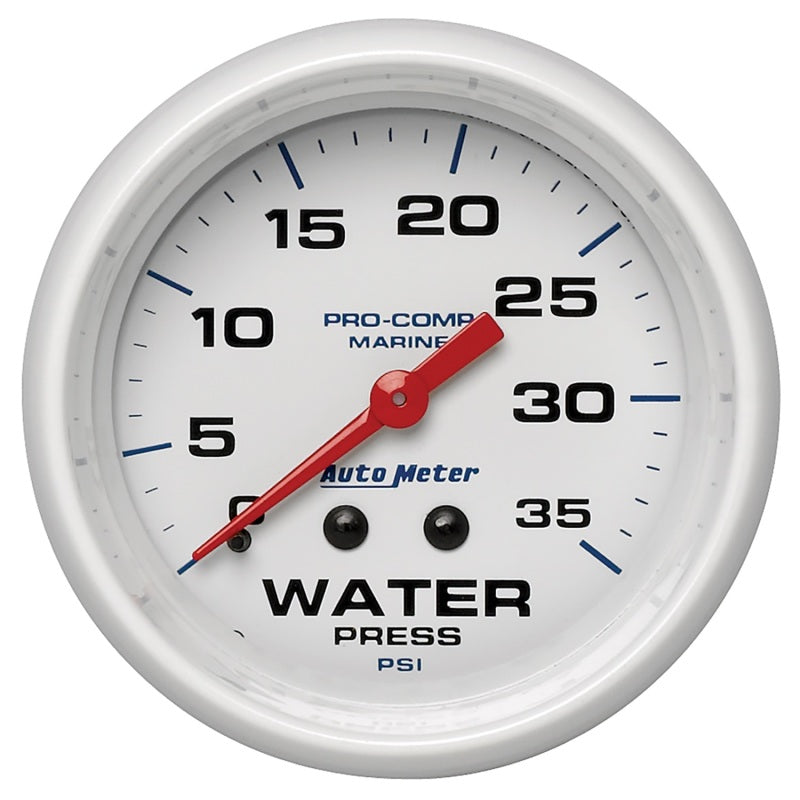 Autometer AutoGage 2-5/8in. / 35 PSI Mechanical Water Press Gauge - Marine White Gauges AutoMeter