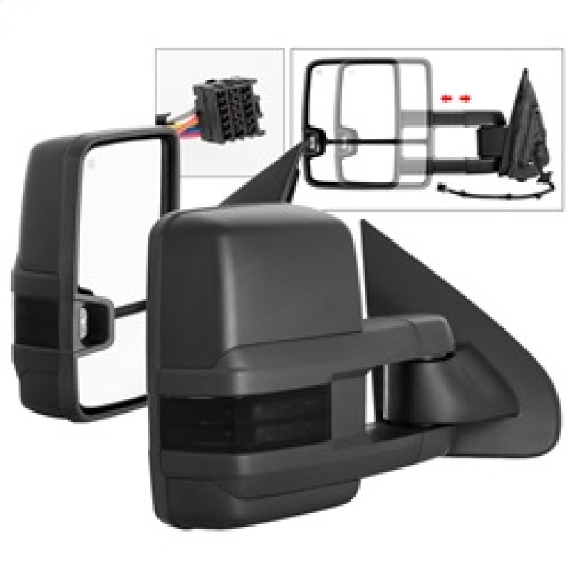 xTune Chevy Silverado 14-16 Heated Smoke LED Signal Telescoping Mirrors MIR-CSIL14S-G2-PWH-SM-SET Side Mirrors SPYDER