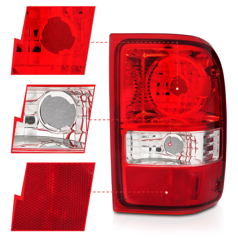 ANZO 2001-2011 Ford Ranger Taillights w/ Red/Clear Lens (OE Replacement) Pair Tail Lights ANZO