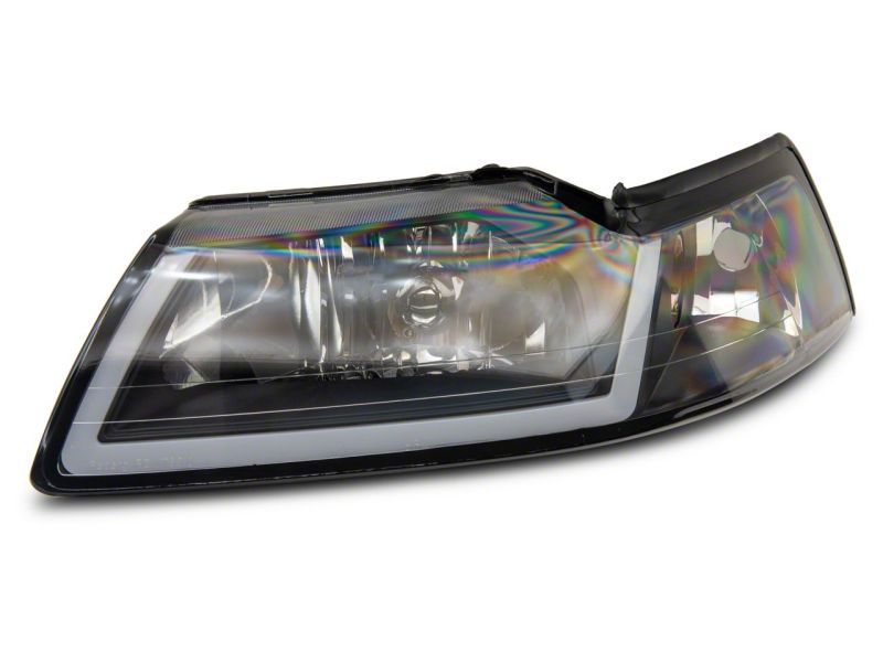 Raxiom 99-04 Ford Mustang Axial Series Headlights w/ Sequential LED Bar- Blk Housing (Clear Lens) Headlights Raxiom