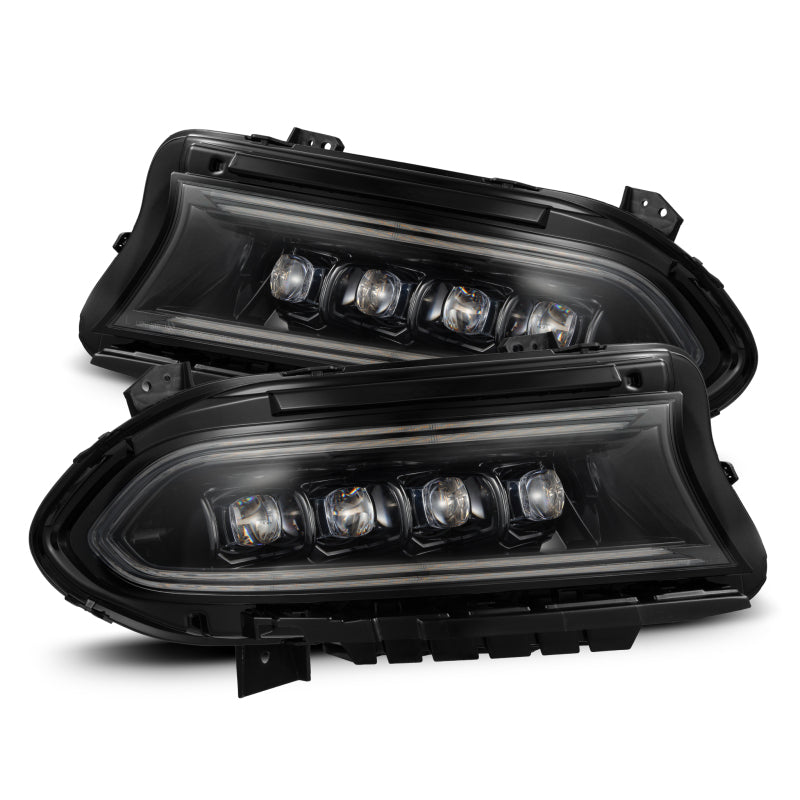 AlphaRex 15-23 Dodge Charger NOVA LED Proj Headlights Alpha-Blk w/Actv Light & Seq.Sig / SB DRL Headlights AlphaRex