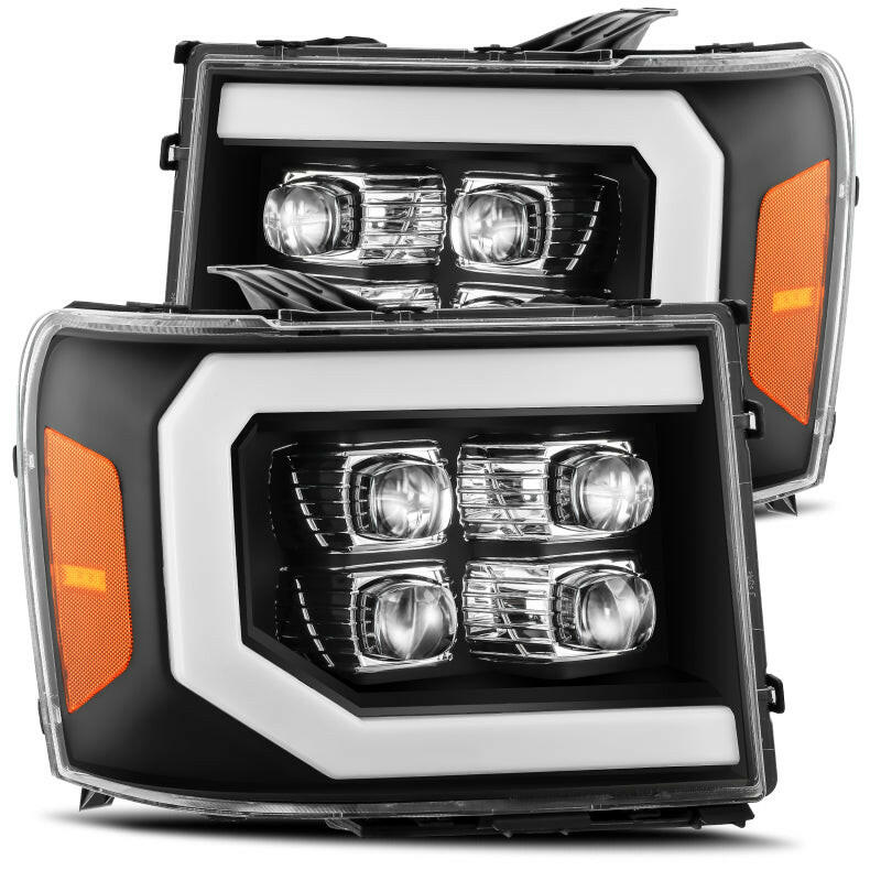AlphaRex 07-13 GMC 1500HD NOVA LED Proj Headlight Plank Style Gloss Blk w/Activ Light/Seq Signal/DRL Headlights AlphaRex