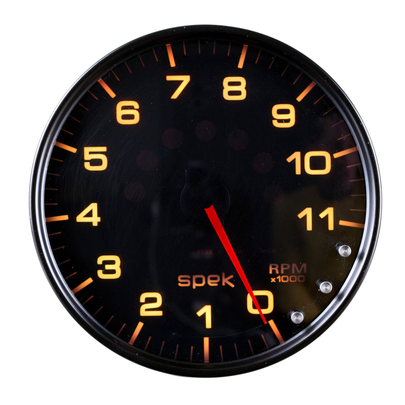 Autometer Spek-Pro Gauge Tachometer 5in 11K Rpm W/Shift Light & Peak Mem Black/Smoke/Black Gauges AutoMeter