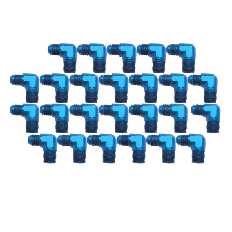 Russell Performance -8 AN to 1/2in NPT 90 Degree Flare to Pipe Adapter (Blue) (25 pcs.) Fittings Russell