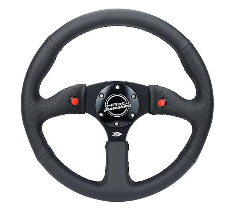 NRG Reinforced Steering Wheel (350mm/ 2.5in. Deep) Sport Leather Racing/ 4mm Matte Black Spoke Steering Wheels NRG
