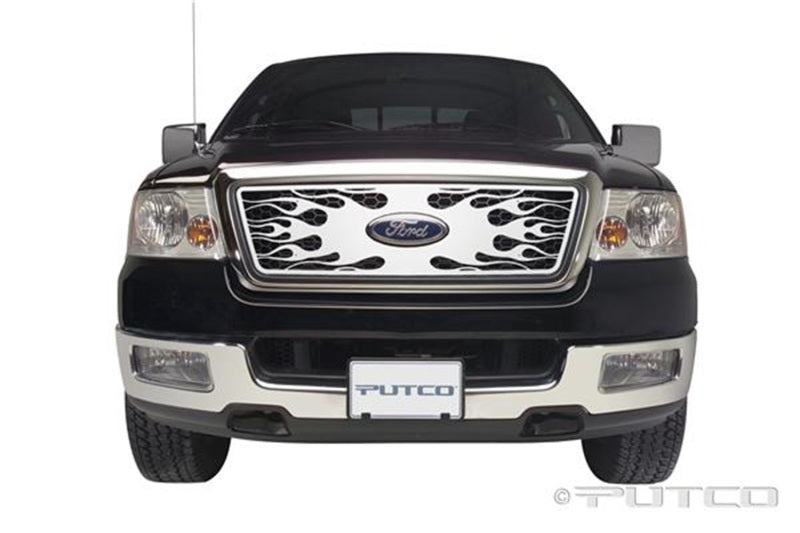 Putco 04-08 Ford F-150 (Honeycomb Grille) w/ Logo CutOut Flaming Inferno Stainless Steel Grille Grilles Putco