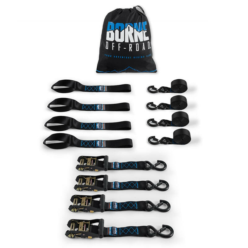 Borne Off-Road Heavy-Duty Ratchet Tie-Down Kit (4-Pack) - Black Cargo Tie-Downs Borne Off-Road