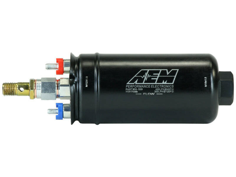 AEM 400LPH High Pressure Inline Fuel Pump - M18x1.5 Female Inlet to M12x1.5 Male Outlet Fuel Pumps AEM