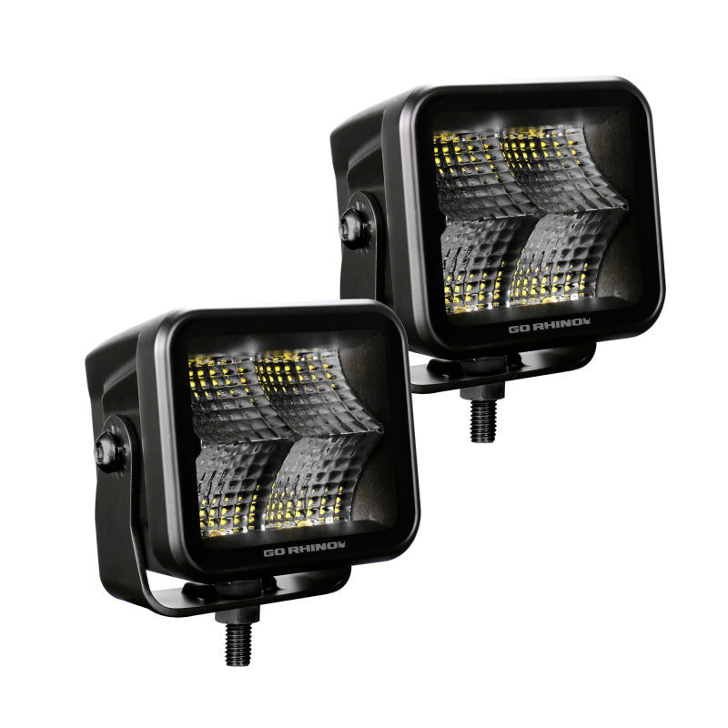 Go Rhino Xplor Blackout Series Cube LED Flood Light Kit (Surface/Threaded Stud Mnt) 2x2 - Blk (Pair) Light Bars & Cubes Go Rhino