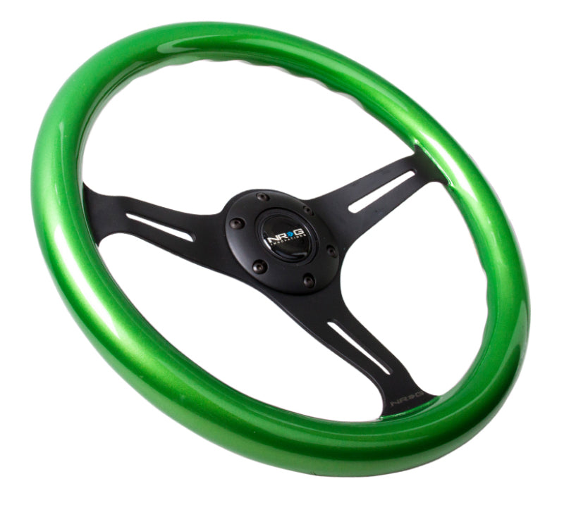 NRG Classic Wood Grain Steering Wheel (350mm) Green Pearl/Flake Paint w/Black 3-Spoke Center Steering Wheels NRG