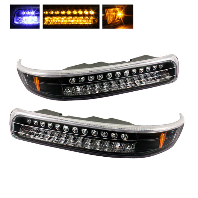 xTune Chevy Silverado 99-02 LED Amber Bumper Lights Black CBL-CS99-LED-BK Sidemarkers & Indicators SPYDER