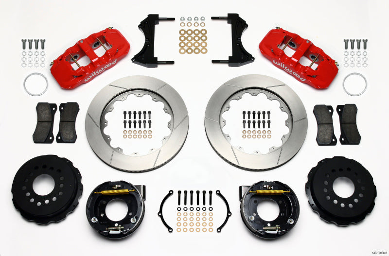 Wilwood AERO4 Rear P-Brake Kit 14.00in Red 2005-2014 Mustang Big Brake Kits Wilwood