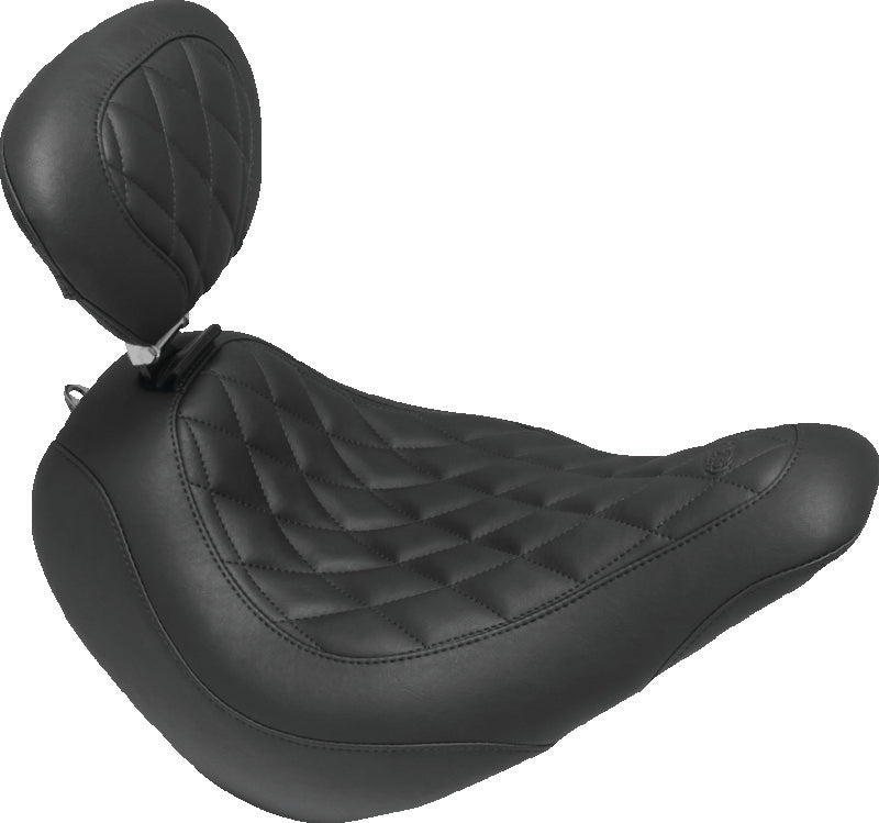 Mustang 18-21 Harley Low Rider, Sport Glide Wide Tripper Solo Seat w/DBR Diamond Stitch - Black Solo Motorcycle Seats Mustang Motorcycle