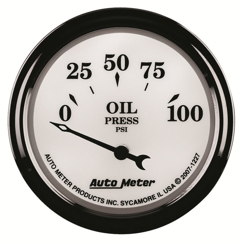 AutoMeter Gauge Oil Press 2-1/16in. 100PSI Elec Old Tyme White II Gauges AutoMeter