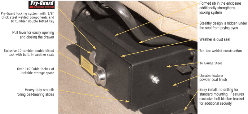 Tuffy Jeep Wrangler Underseat Drawer Flip Seat W/ Keyed Lock Cargo Boxes & Bags Tuffy Products