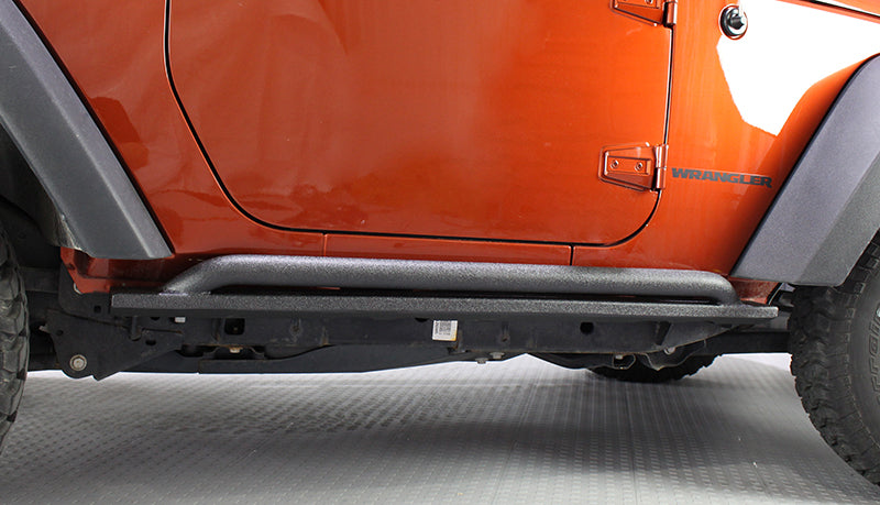 Fishbone Offroad 07-18 Jeep Wrangler JK 2 Door Rubicon Steel Rock Slider - Black Textured Powdercoat Steps Fishbone Offroad