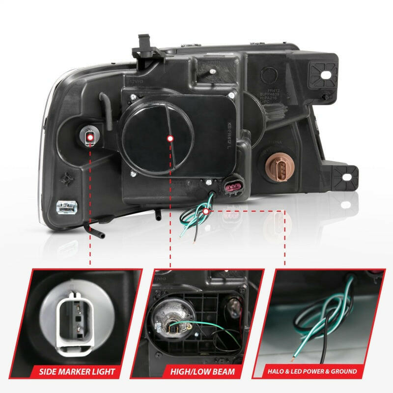 ANZO 2004-2008 Ford F-150 Projector Headlights w/ U-Bar Black Headlights ANZO