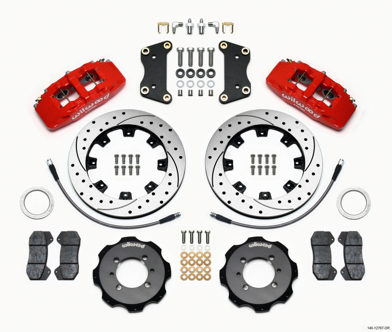 Wilwood Dynapro 6 Front Hat Kit 12.19in Drilled Red 2012 Fiat 500 w/ Lines Big Brake Kits Wilwood
